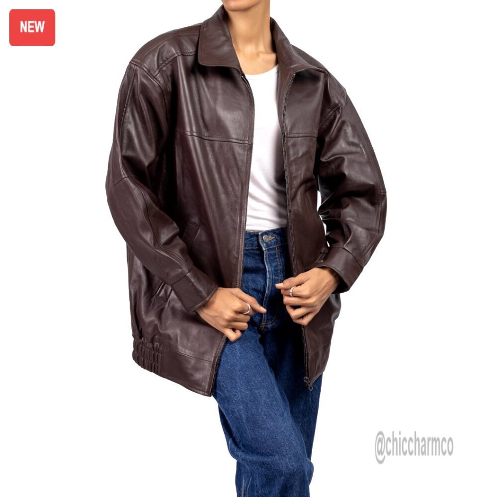 Oversized Lambskin Leather Jacket Women Fall Fashion Plus Size